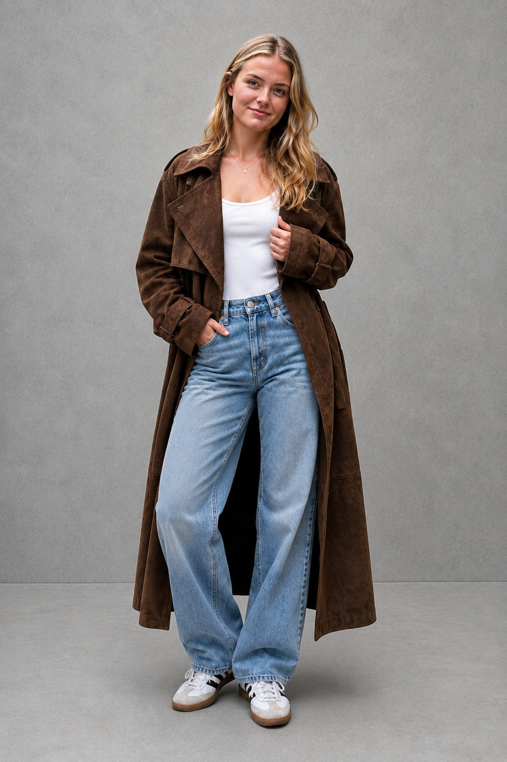 Women's Trench Coat Long Belted Wide Lapels - Image 4
