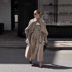 Women's Trench Coat Long Double-Breasted With Belt - Image 2