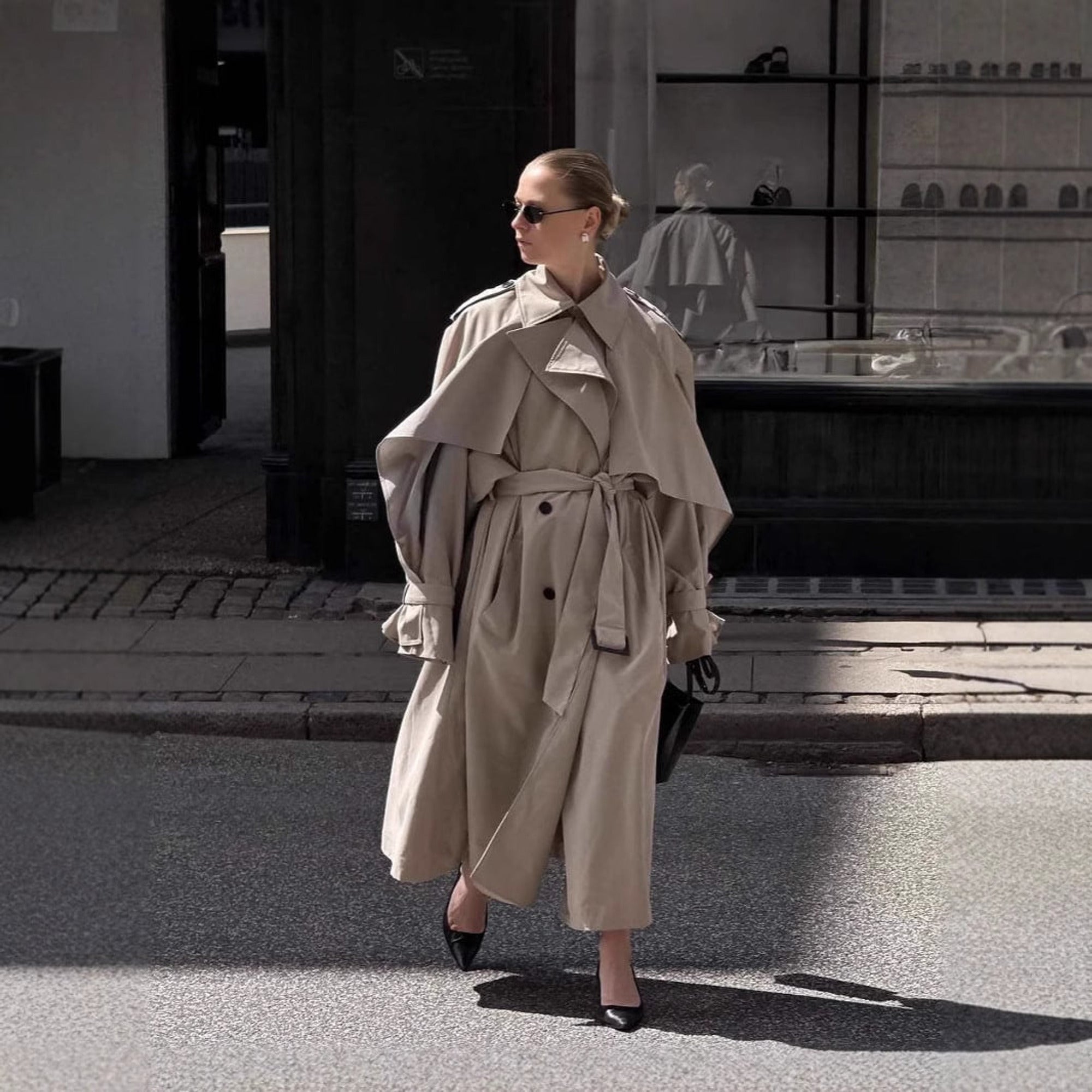 Women's Trench Coat Long Double-Breasted With Belt - Image 2