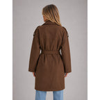Women's Trench Coat Long Double-Breasted With Belt - Image 2