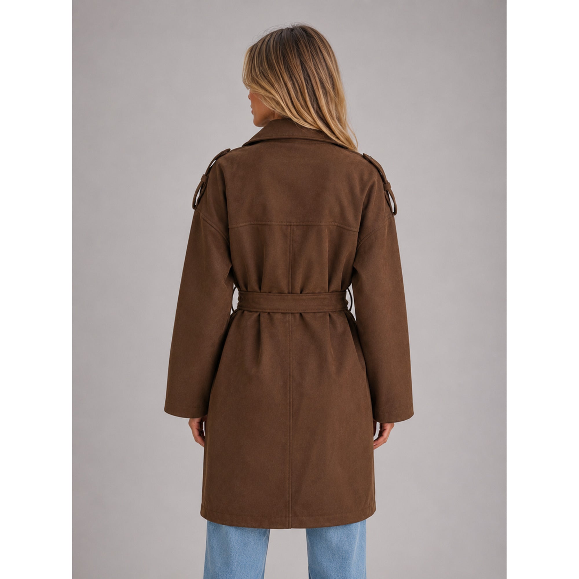 Women's Trench Coat Long Double-Breasted With Belt - Image 2