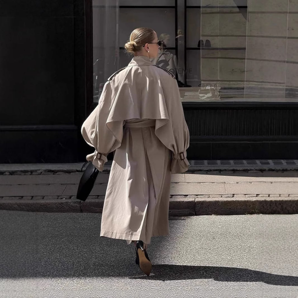 Women's Trench Coat Long Double-Breasted With Belt - Image 3