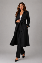 Women's Trench Coat Long Double-Breasted With Belt - Image 3