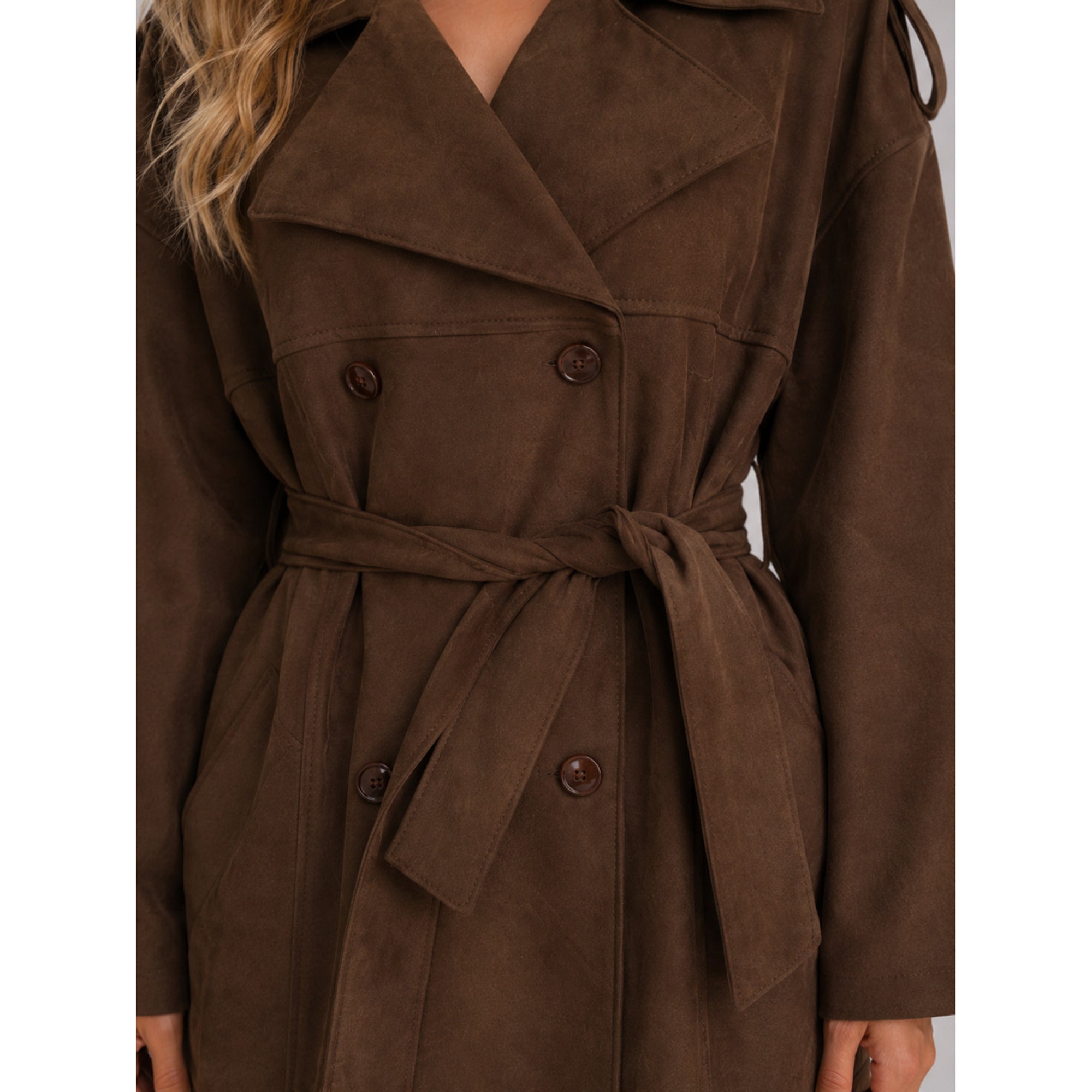 Women's Trench Coat Long Double-Breasted With Belt - Image 4