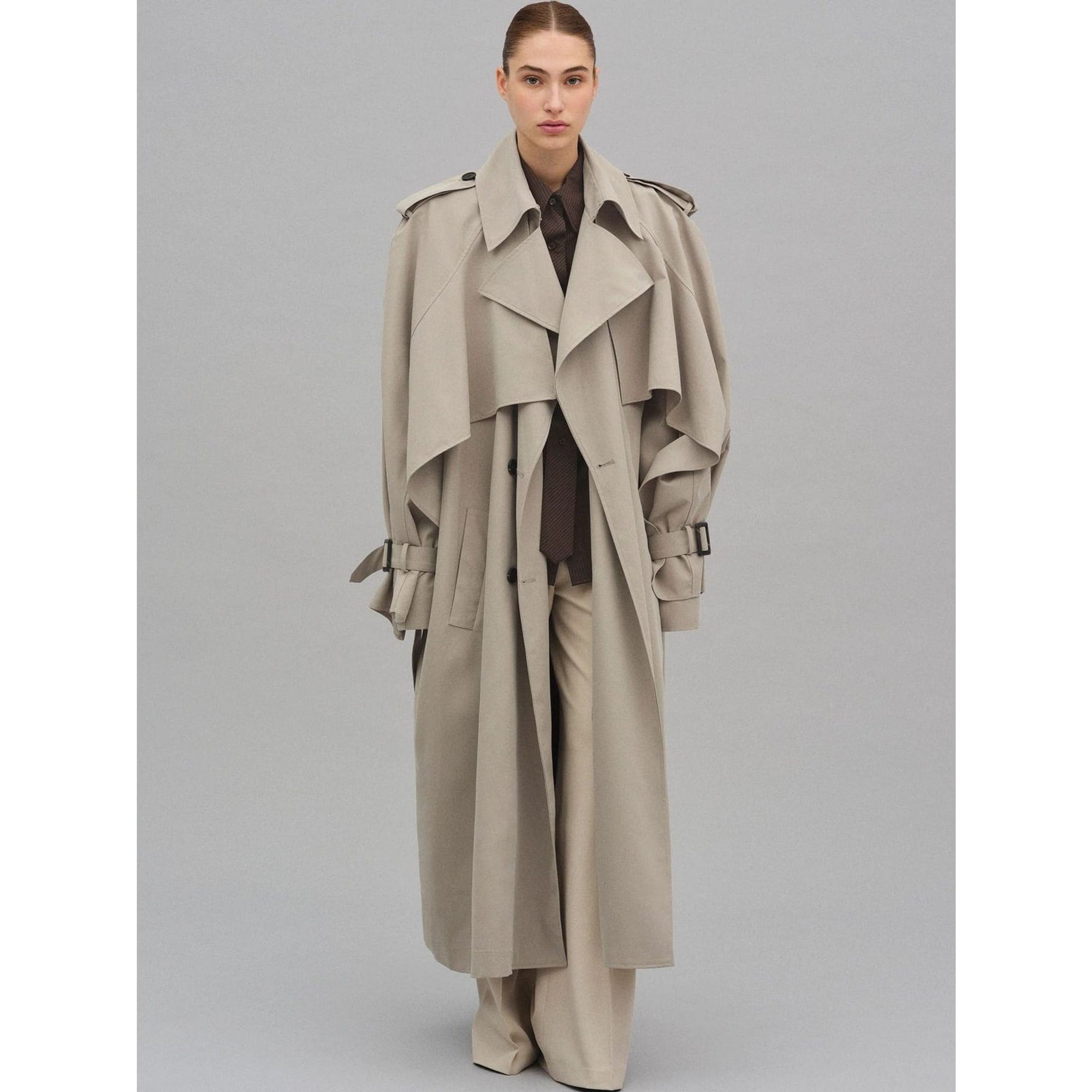 Women's Trench Coat Long Double-Breasted With Belt - Image 5