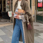 Women's Trench Coat Long Single-breasted Plaid Lined - Image 1