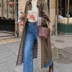 Women's Trench Coat Long Single-breasted Plaid Lined - Image 2