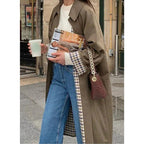 Women's Trench Coat Long Single-breasted Plaid Lined - Image 6
