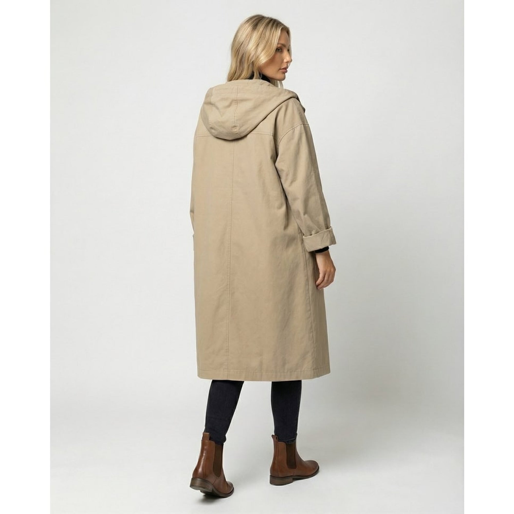 Women's Trench Coat Longline Hooded Button-Front - Image 3