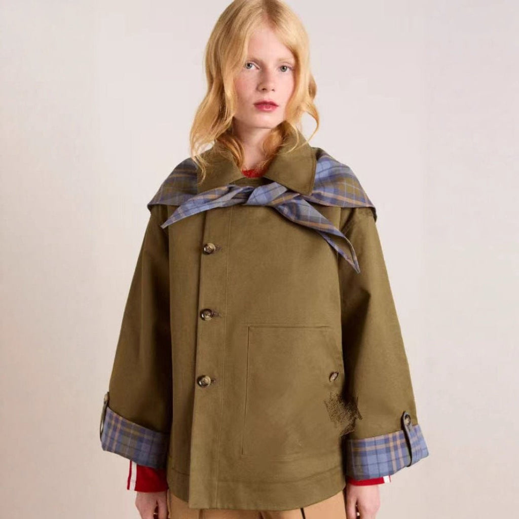 Women's Trench Coat Oversized Plaid Accents - Image 1