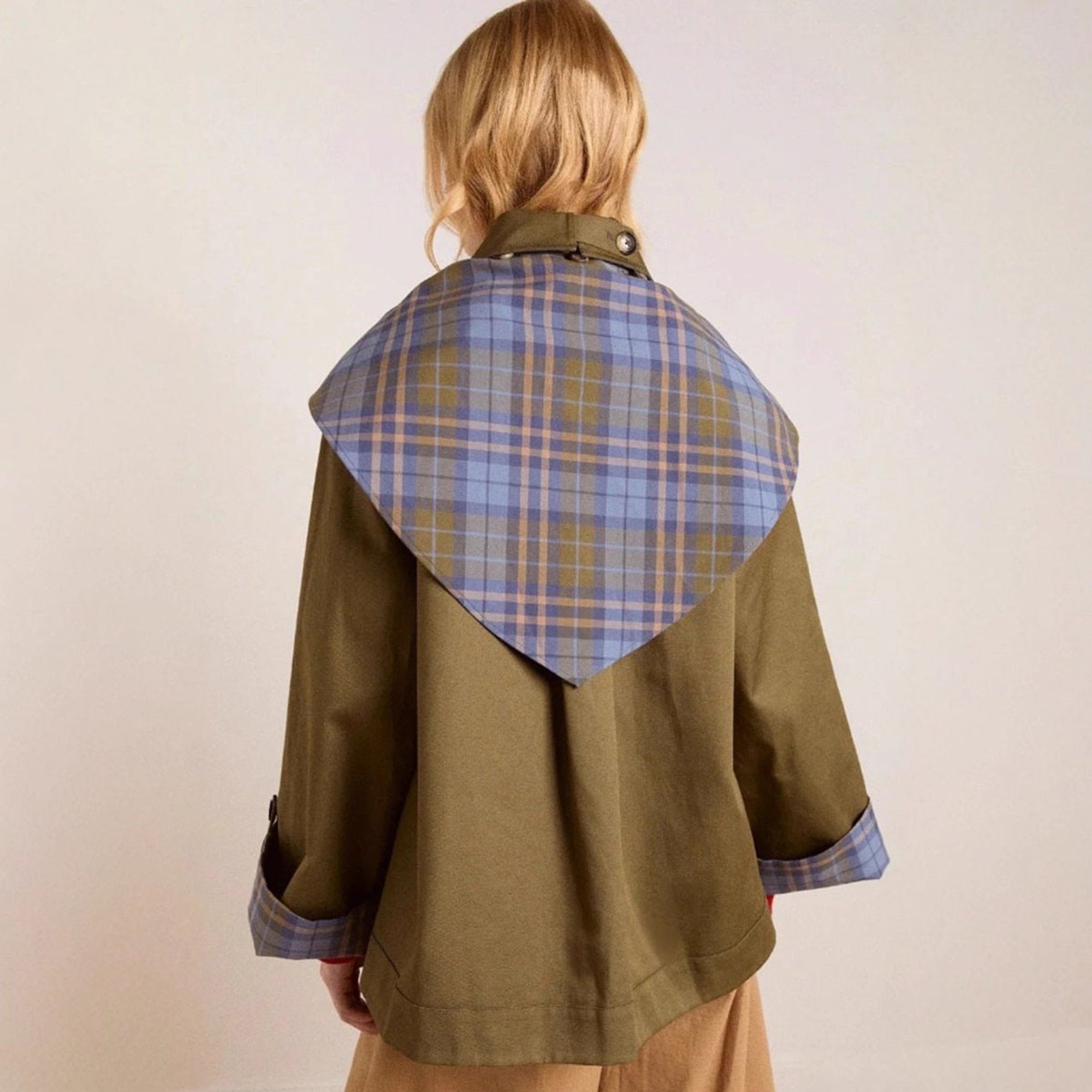 Women's Trench Coat Oversized Plaid Accents - Image 2