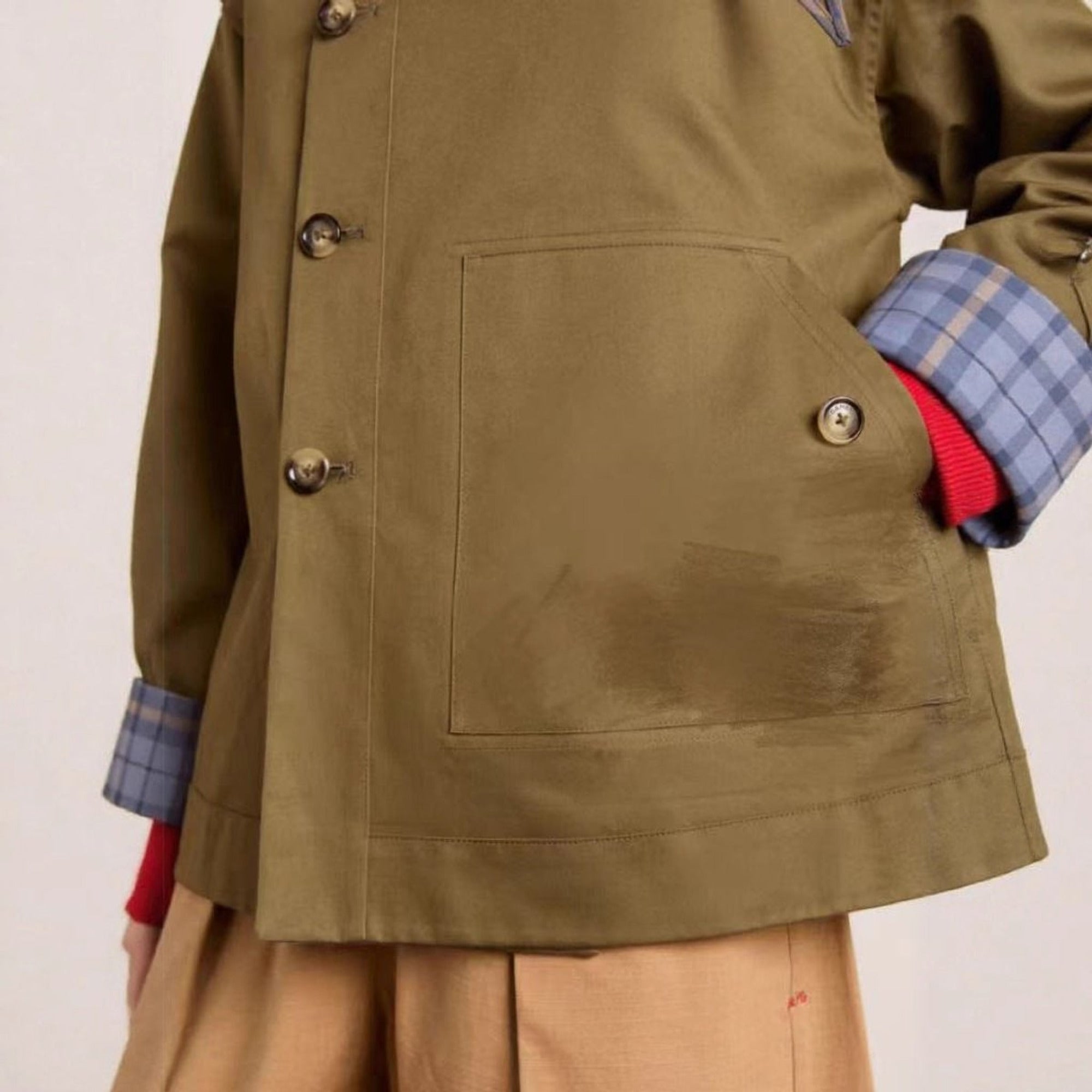Women's Trench Coat Oversized Plaid Accents - Image 3