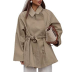 Women's Trench Coat Short Double-Breasted Khaki - Image 3