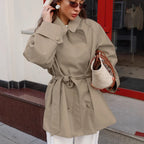 Women's Trench Coat Short Double-Breasted Khaki - Image 4
