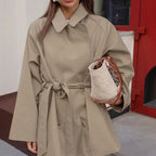 Women's Trench Coat Short Double-Breasted Khaki - Image 6