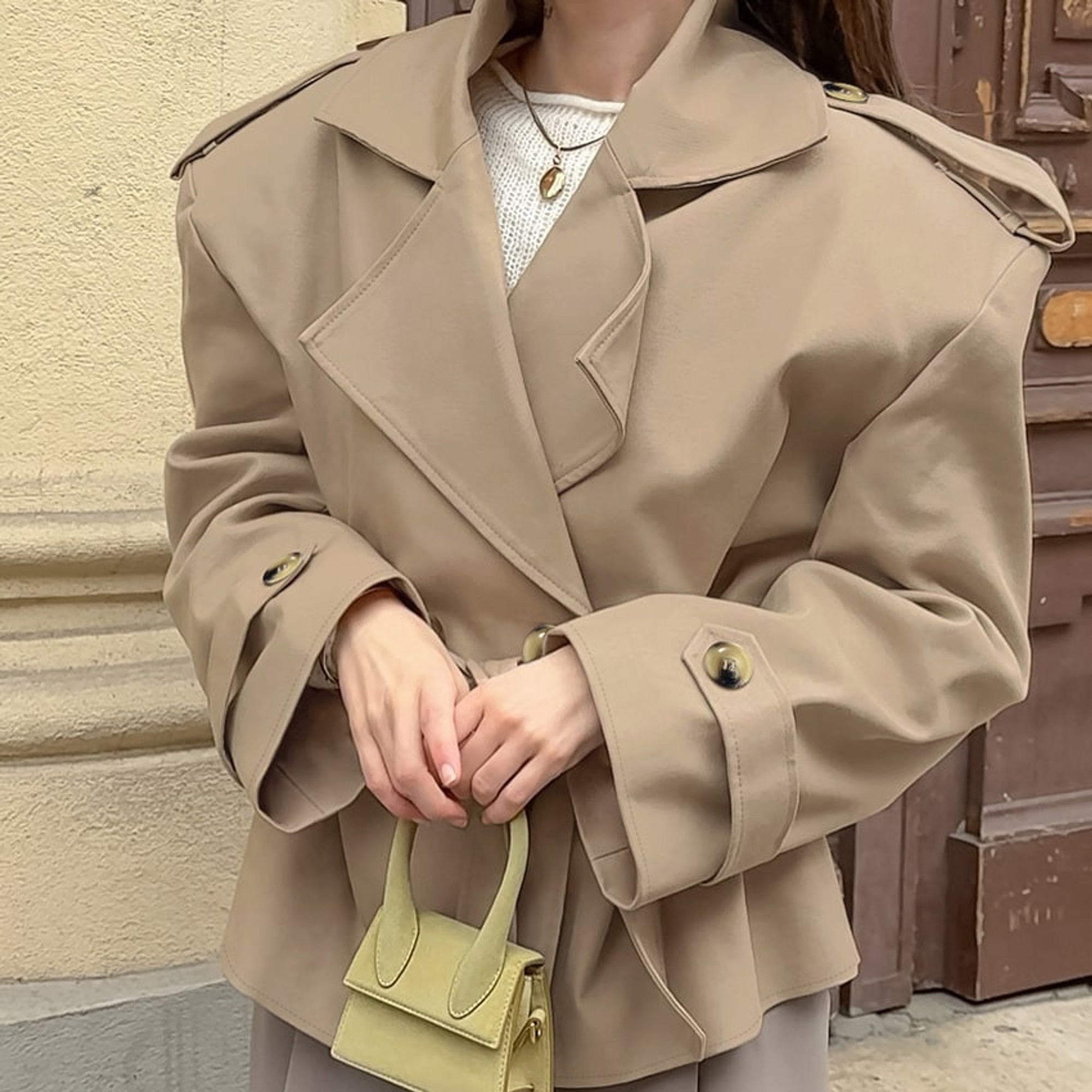 Women's Trench Coat Short Double-Breasted Tie Waist - Image 1