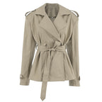 Women's Trench Coat Short Double-Breasted Tie Waist - Image 3