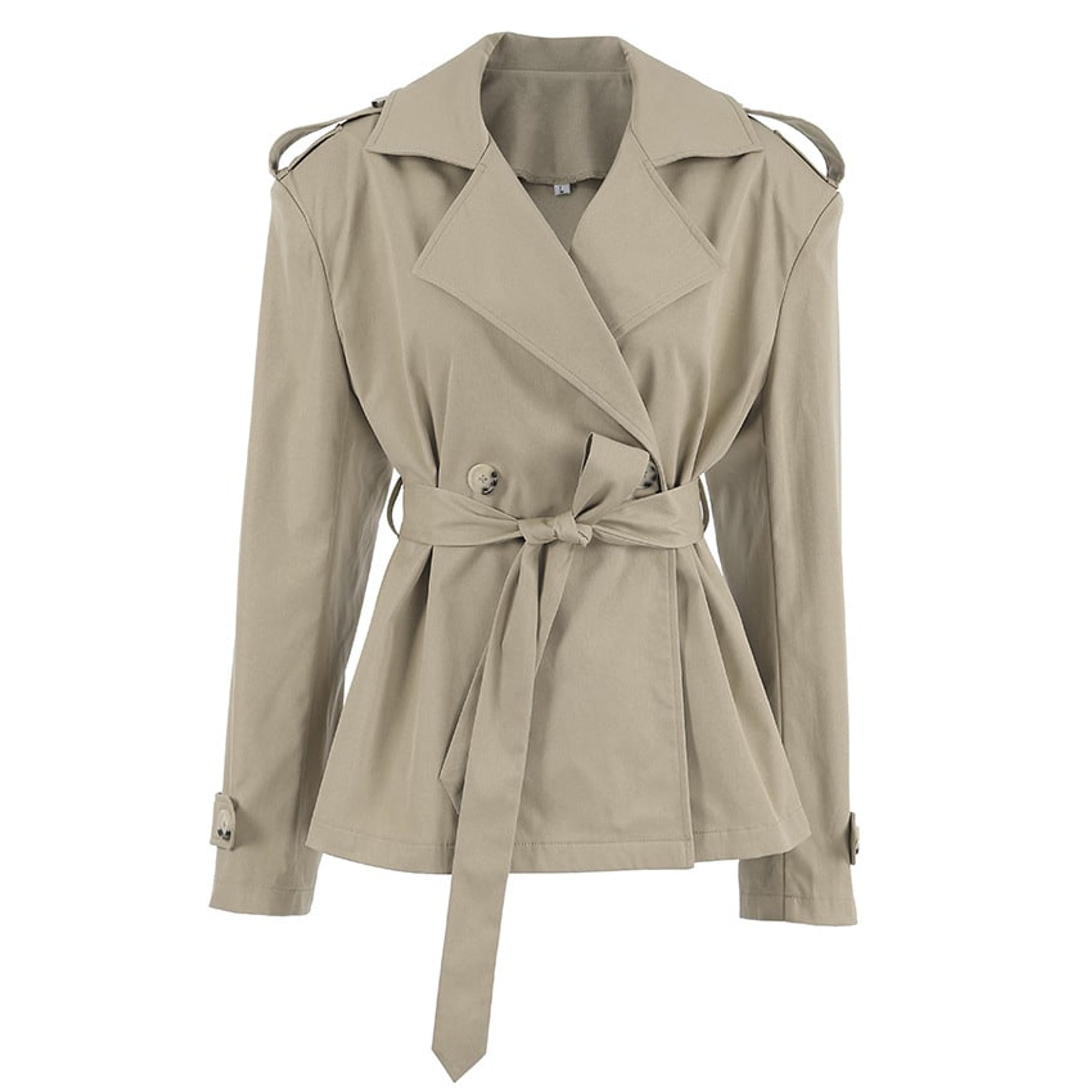 Women's Trench Coat Short Double-Breasted Tie Waist - Image 3