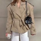 Women's Trench Coat Short Double-Breasted Tie Waist - Image 5