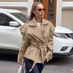 Women's Trench Coat Short Double-Breasted Tie Waist - Image 6
