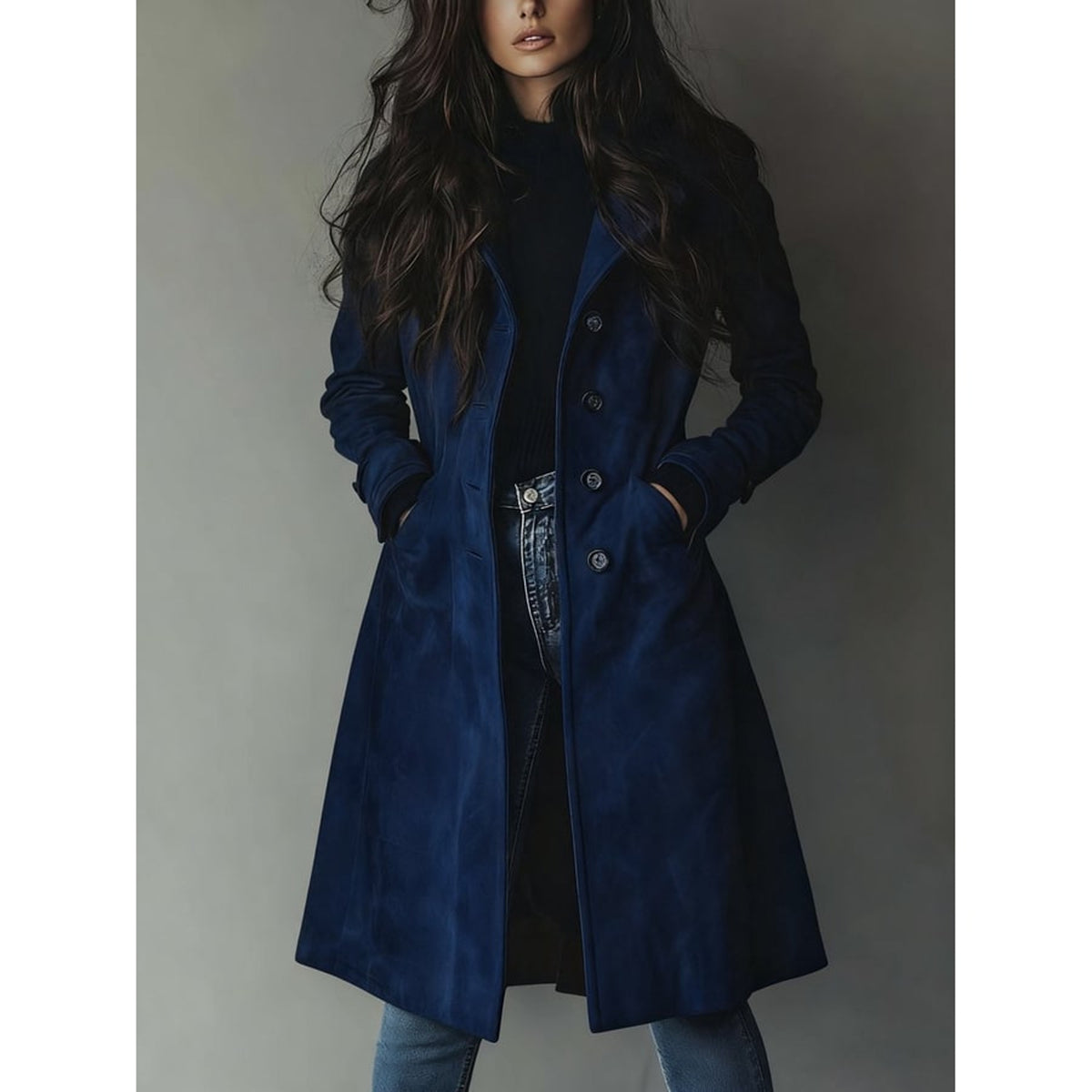 Women's Trench Coat Single-Breasted Button-Front Longline - Image 1