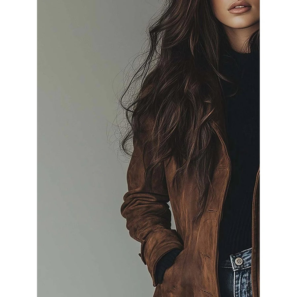 Women's Trench Coat Single-Breasted Button-Front Longline - Image 3