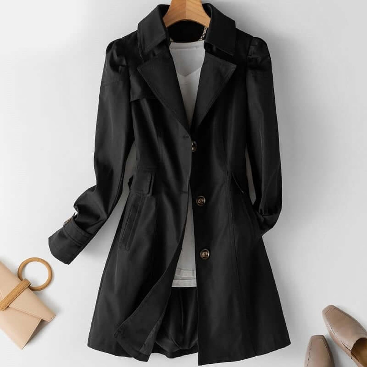 Women's Trench Coat Single-Breasted Knee-Length - Image 3