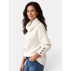 Women's Turtleneck Sweater with Relaxed Loose Fit and Button-Front - Image 2