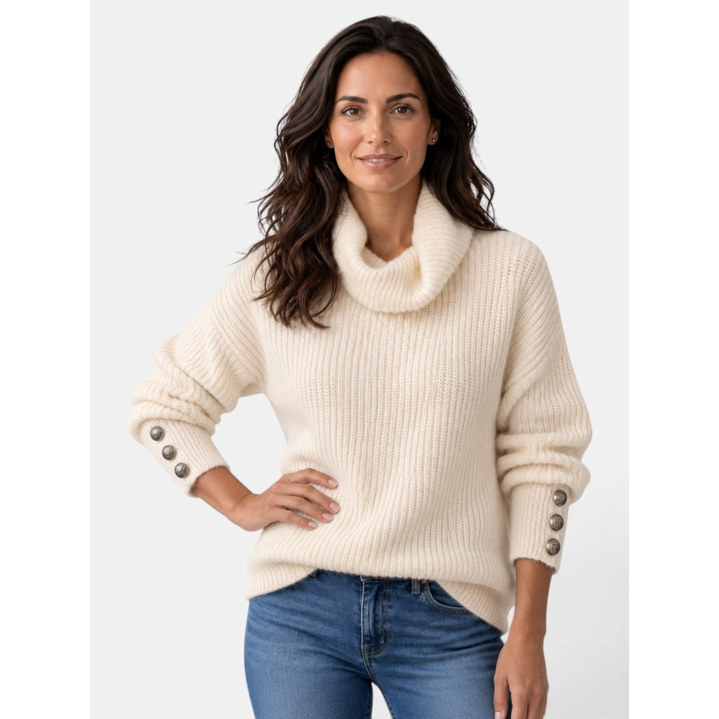 Women's Turtleneck Sweater with Relaxed Loose Fit and Button-Front - Image 5