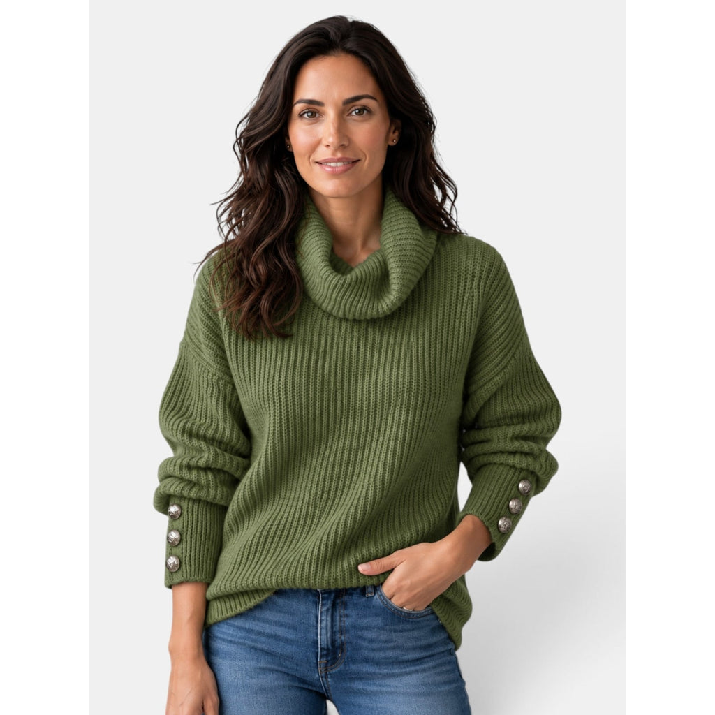 Women's Turtleneck Sweater with Relaxed Loose Fit and Button-Front - Image 6