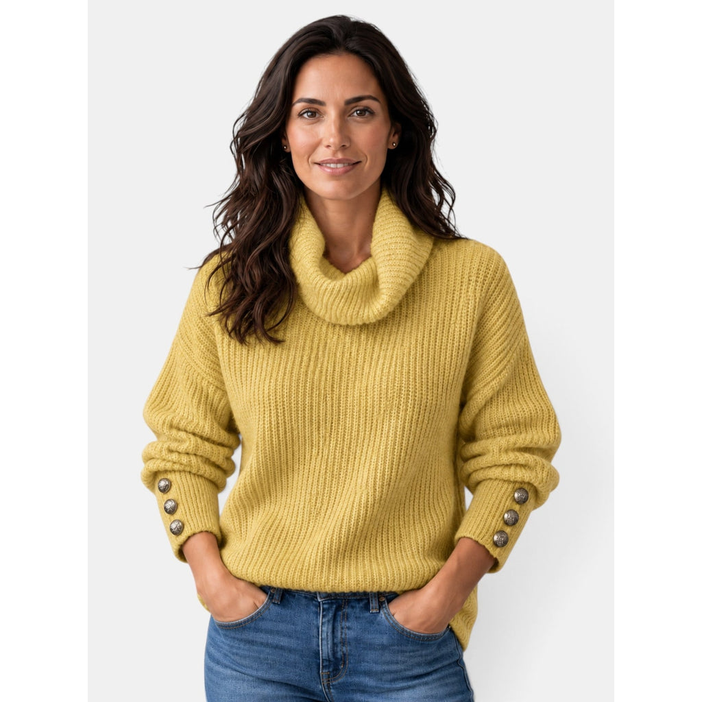 Women's Turtleneck Sweater with Relaxed Loose Fit and Button-Front - Image 7