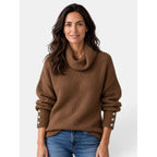 Women's Turtleneck Sweater with Relaxed Loose Fit and Button-Front - Image 8