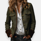 Women's Tweed Jacket with Structured Utility Fit and Gold Buttons - Image 1