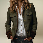 Women's Tweed Jacket with Structured Utility Fit and Gold Buttons - Image 2
