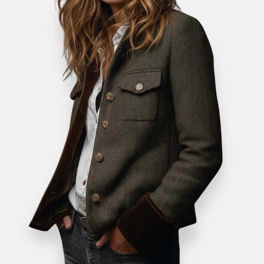 Women's Tweed Jacket with Structured Utility Fit and Gold Buttons - Image 4