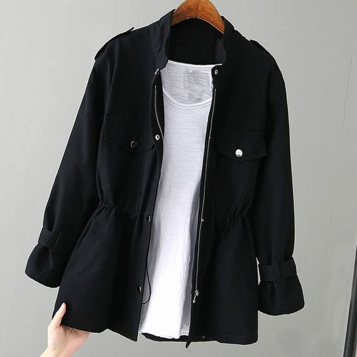 Women's Utility Jacket with Sculpting Casual Fit and Zip-Up - Image 3