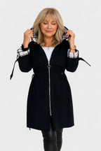 Women's Weatherproof Jacket with Adjustable Hooded Design and Plaid Lining - Image 1