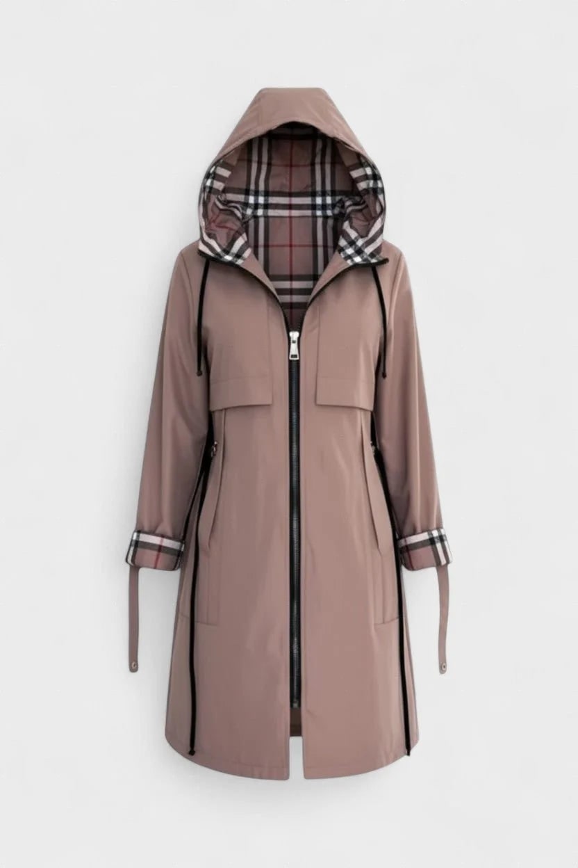 Women's Weatherproof Jacket with Adjustable Hooded Design and Plaid Lining - Image 6