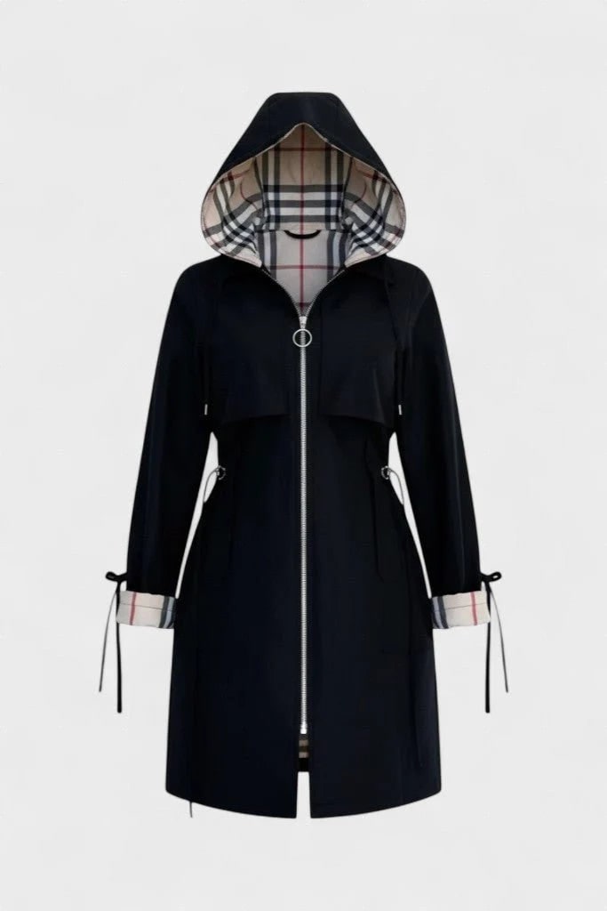 Women's Weatherproof Jacket with Adjustable Hooded Design and Plaid Lining - Image 7