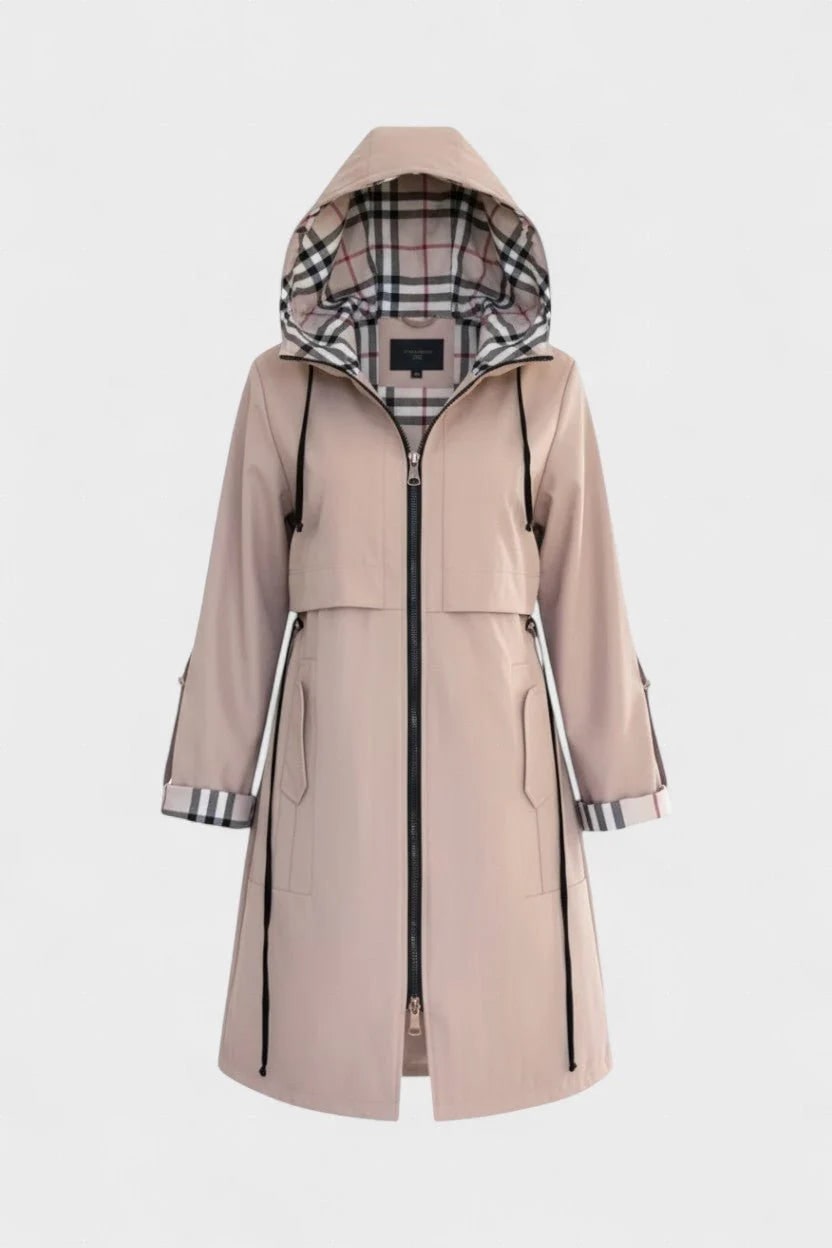 Women's Weatherproof Jacket with Adjustable Hooded Design and Plaid Lining - Image 8