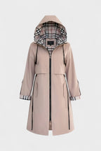 Women's Weatherproof Jacket with Adjustable Hooded Design and Plaid Lining - Image 8