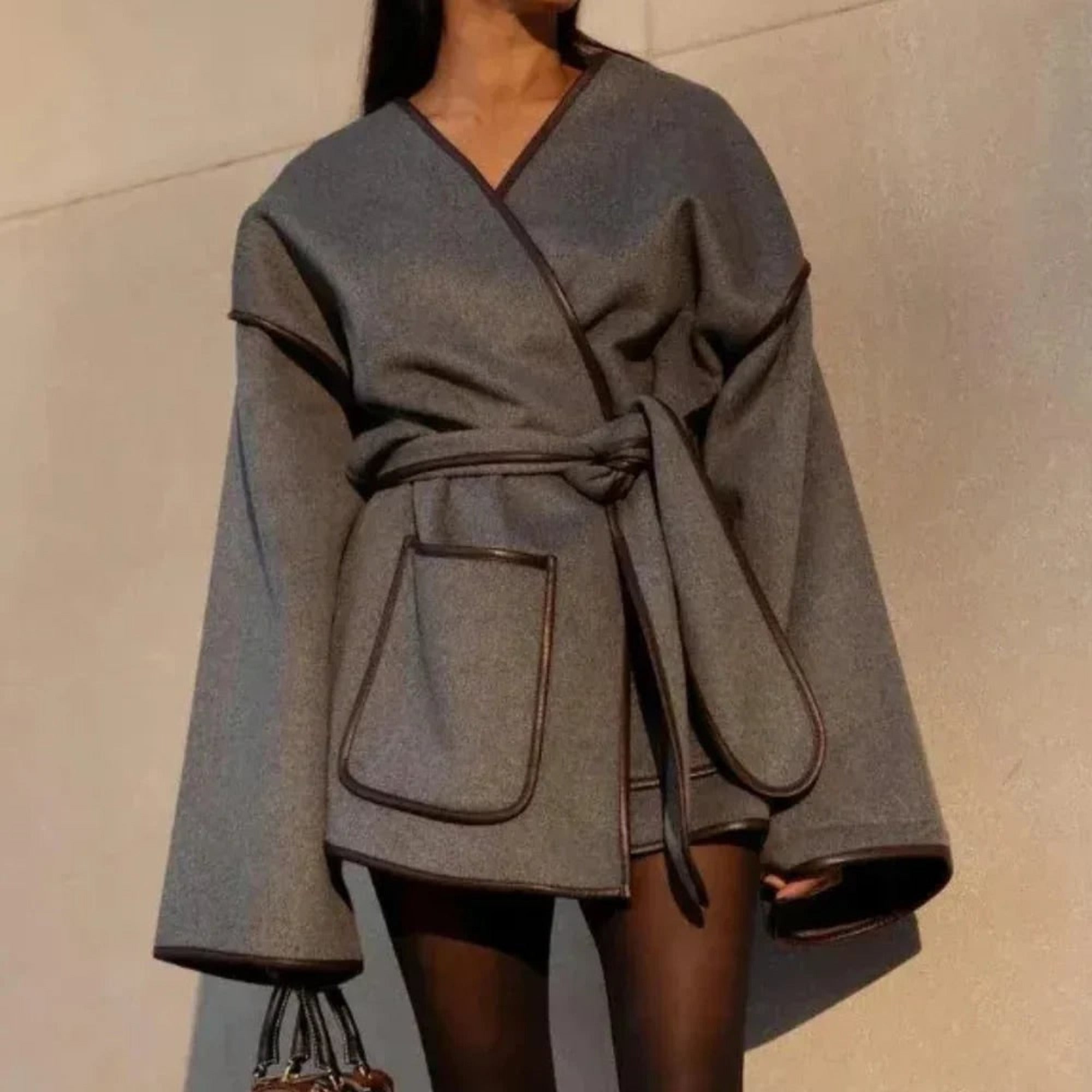 Women's Wrap Jacket with Sculpting Wide Sleeve and V-Neckline - Image 1