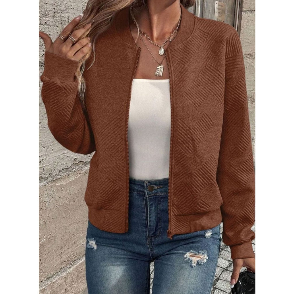 Women's Zip Up Cardigan with Streamlined Bomber Jacket and Ribbed Cuffs - Image 11