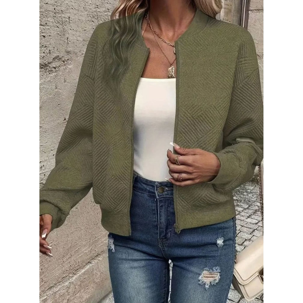 Women's Zip Up Cardigan with Streamlined Bomber Jacket and Ribbed Cuffs - Image 13