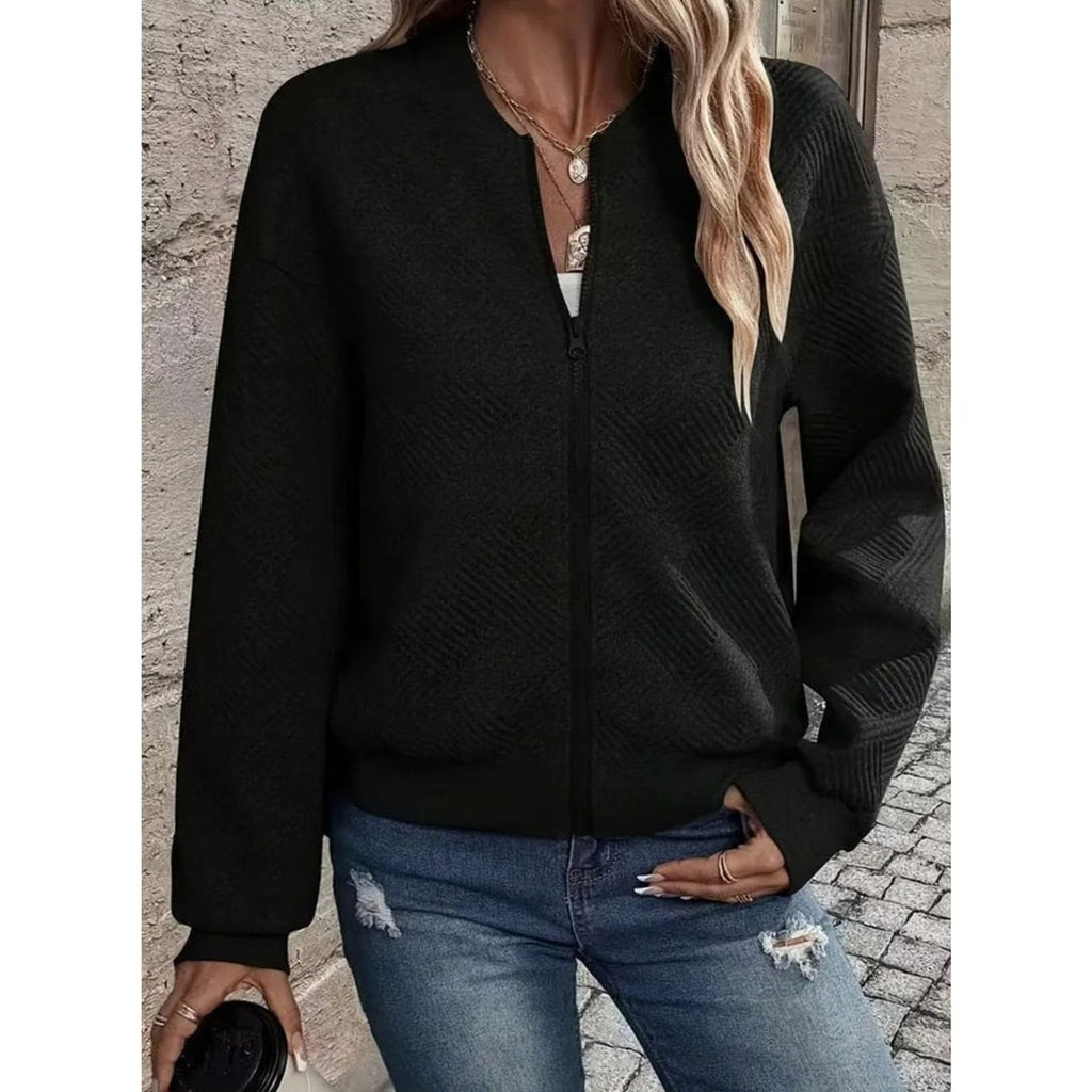 Women's Zip Up Cardigan with Streamlined Bomber Jacket and Ribbed Cuffs - Image 6
