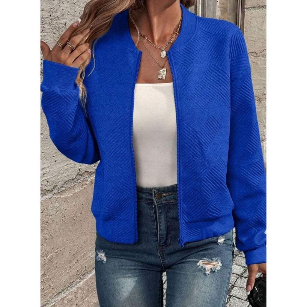 Women's Zip Up Cardigan with Streamlined Bomber Jacket and Ribbed Cuffs - Image 1