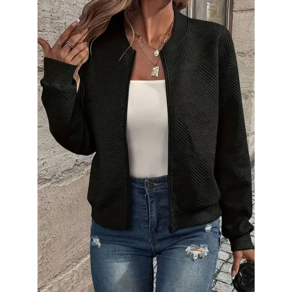 Women's Zip Up Cardigan with Streamlined Bomber Jacket and Ribbed Cuffs - Image 7