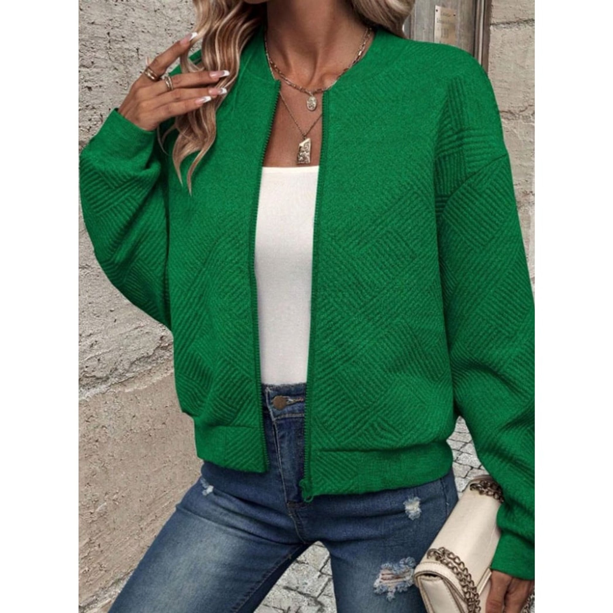 Women's Zip Up Cardigan with Streamlined Bomber Jacket and Ribbed Cuffs - Image 2