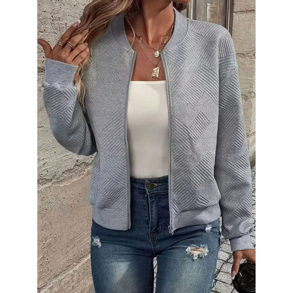 Women's Zip Up Cardigan with Streamlined Bomber Jacket and Ribbed Cuffs - Image 8