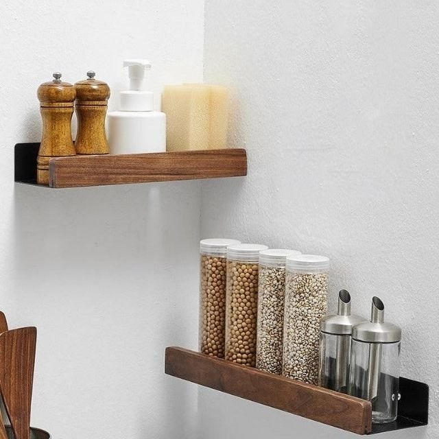 Wood Bathroom Wall Shelf With Self-Adhesive Mounting No Drilling Required - Image 1